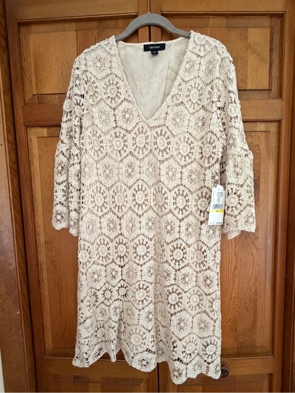 Karen Kane Beige Crochet V-Neck Midi Dress